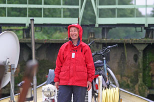 the Canal-de-la-Marne-a-la-Saone; Pete enjoying the weather in August.