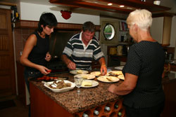 Chateau Thierry; Dinner aboard the Hotel Barge 'BON AMI' - Steve & his team preparing dinner.