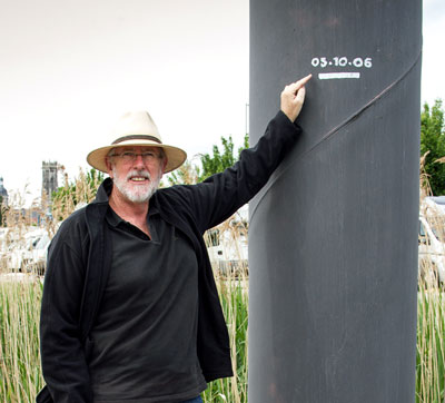 The flood level in 2006 at the point where Histoire d'eau was moored on the Moselle at Pont-a-Mousson in 2013.