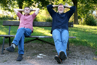 Peter & I relaxing at our mooring in 2010.