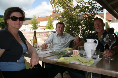 Santenay - lunch in the square after our bike ride to there in 2010.